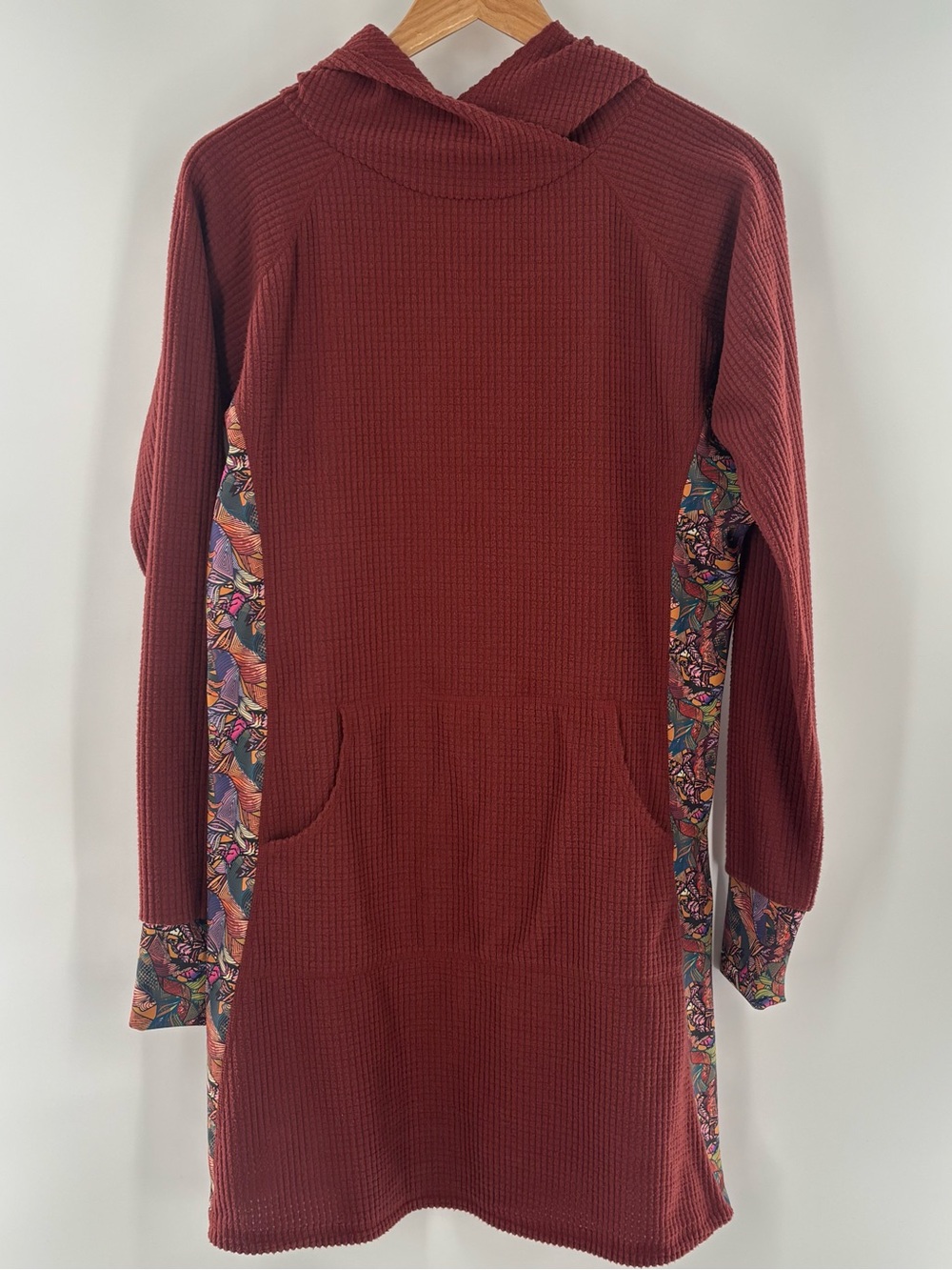 Youer Treasure Dress Waffle Grid Fleece Hooded Sz L Floral Panels USA Made